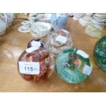 TWO CAITHNESS COLOURED GLASS PAPERWEIGHTS AND TWO OTHERS (4)