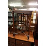 VICTORIAN WALNUT OCCASIONAL TABLE WITH ROTATING BIRDCAGE LIBRARY SHELF