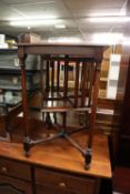 VICTORIAN WALNUT OCCASIONAL TABLE WITH ROTATING BIRDCAGE LIBRARY SHELF