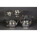 FOUR PIECE ELECTROPLATED TEA AND COFFEE SET, of semi-lobated, oval form with scroll handles and oval