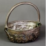 CONTINENTAL EMBOSSED ELECTROPLATED LARGE BASKET, of oval form with rope twist pattern fixed