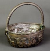 CONTINENTAL EMBOSSED ELECTROPLATED LARGE BASKET, of oval form with rope twist pattern fixed