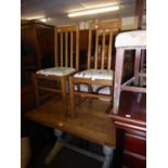 MID TWENTIETH CENTURY DRAW-LEAF DINING TABLE (BASE PAINTED WHITE), AND TWO OAK DINING CHAIRS (3)