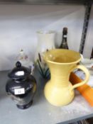 BRENTLEIGH LARGE POTTERY VASE PAINTED WITH WHEAT; LOVATTS LANGLEY WARE RIBBED YELLOW POTTERY ART