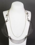 SILVER FINE CHAIN BEAD NECKLACE; silver flat S link NECKLACE; silver coloured metal four strand,