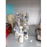 NINE FOREIGN PORCELAIN, MAINLY FEMALE FIGURE, ORNAMENTS IN LLADRO STYLE (9)