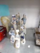 NINE FOREIGN PORCELAIN, MAINLY FEMALE FIGURE, ORNAMENTS IN LLADRO STYLE (9)