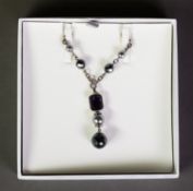 TI SENTO, MILANO, RHODIUM PLATED SILVER AND AMETHYST COLOURED CUBIC ZIRCONIA NECKLACE with three