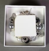 TI SENTO, MILANO, RHODIUM PLATED SILVER PLATED BRACELET, imitation pearls and cubic zirconia