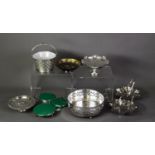 SMALL MIXED LOT OF ELECTROPLATE, comprising: PIERCED SWING HANDLED SUGAR BOWL OR BON BON DISH,