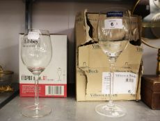 SIX VILLEROY AND BOCH hock GLASSES (BOXED) AND FOUR LILLEY CONTINENTAL WINE GLASSES