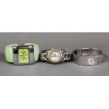 LADY'S PILOT SWISS SILVER PLATED BARK TEXTURED BRACELET WATCH, WITH 17 JEWELS INCABLOC MOVEMENT,