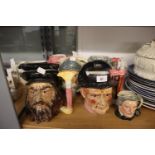 ROYAL DOULTON DON QUIXOTE CHARACTER JUG, A SMALL ROYAL DOULTON MARK TWAIN CHARACTER JUG, AND FIVE