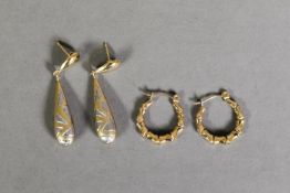 TWO PAIRS OF PROBABLY 9ct GOLD (no visible carat marks) EARRINGS, 2.1 gms all in (4)