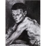ADRIAN JOHNSON (Twentieth Century) CHARCOAL DRAWING Study of a naked young man Signed with