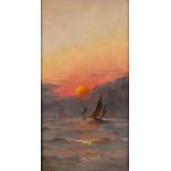 UNATTRIBUTED (TWENTIETH CENTURY BRITISH SCHOOL) OIL ON BOARD Seascape with sailing craft at sunset