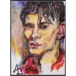 ADRIAN JOHNSON (Twentieth Century) MIXED MEDIA Portrait study of a young man Signed with