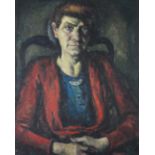 EMANUEL LEVY (1901 - 1986) OIL PAINTING ON BOARD 'An Irish Woman', half-length portrait, seated