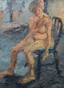 ADRIAN JOHNSON (1960) IMPASTO OIL PAINTING ON CANVAS Seated female nude 39 1/4in x 29 1/4in (100 x