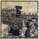 UNATTRIBUTED (TWENTIETH CENTURY) LINOCUT Railway Bridge at Castlefield, Manchester Unsigned 14” x