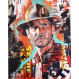 ZINSKY (MODERN) MIXED MEDIA ON CANVAS ‘Indiana Jones’ Signed, titled to gallery label verso 23 ½”