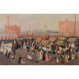 HELEN BRADLEY ARTIST SIGNED COLOUR PRINT Market Day Signed in pencil and with blindstamp 18” x 27 ¼”