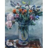 MARGARET TRAHERNE (1919-2006) OIL ON CARD ‘Summer Flowers’ Signed, titled to label verso 10” x 8” (