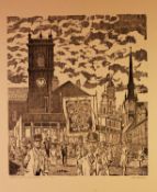 ROGER HAMPSON (1925 - 1996) LINOCUT ON BUFF PAPER Sabbath Schools are England's Glory Signed, titled