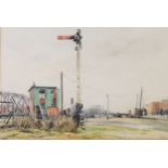 NORMAN HAYES (TWENTIETH CENTURY) WATERCOLOUR ‘Signal, Near Trafford Bridge’, Signed, titled to