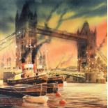 PETER J RODGERS (MODERN) WATERCOLOUR ‘Ready for Work, London’ Signed, titled to gallery label