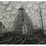 ELENA NOVIKOVA (b.1958) ARTIST SIGNED LIMITED EDITION ETCHING Street scene with figure and tram