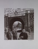 ROGER HAMPSON (1925 - 1996) LINOCUT ON GREY PAPER Bridge in Bolton Signed, titled and numbered 6/