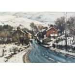 JOHN McCOMBS (b.1943) OIL ON BOARD ‘Grains Road, Delph, Winter’ Signed and dated (19)88, titled