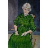 ALBERT B. OGDEN (b. 1928) OIL PAINTING ON CANVAS Seated female figure in green dress Initialled