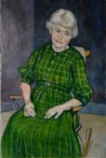 ALBERT B. OGDEN (b. 1928) OIL PAINTING ON CANVAS Seated female figure in green dress Initialled