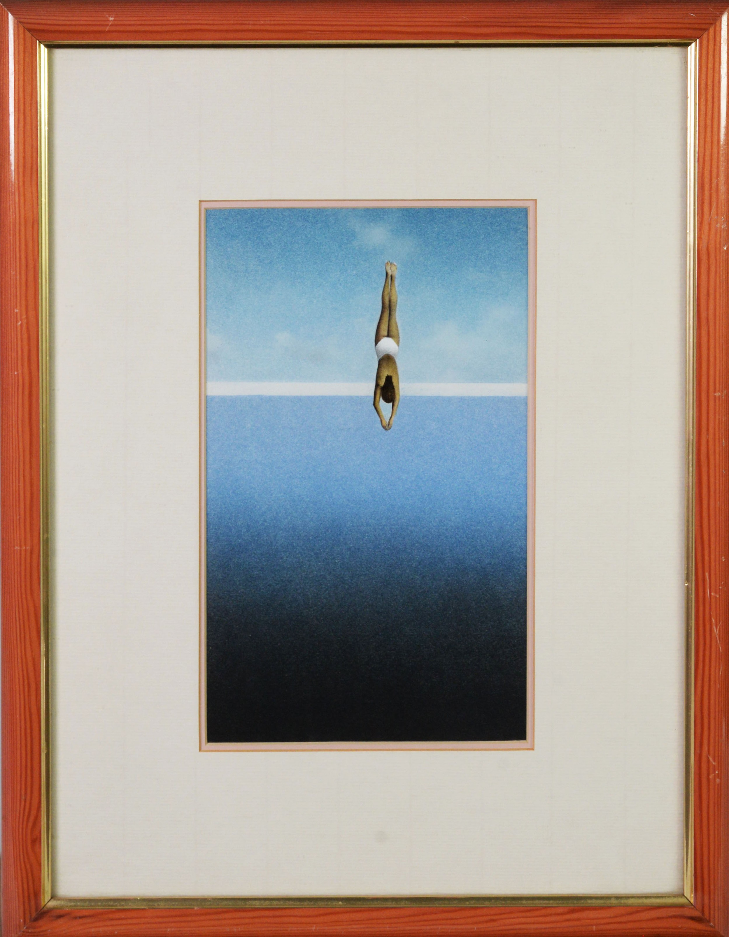 MARC GRIMSHAW PASTEL DRAWING A woman diving into the sea Signed lower left 9 3/4in x 5 3/4in (25 x - Image 2 of 2