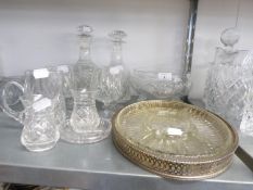 TWO MALLET SHAPED CUT GLASS DECANTERS, FOUR VARIOUS CUT GLASS BRANDY BALLOONS, A LARGE FRUIT BOWL ON