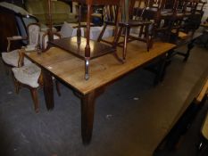 NINETEENTH CENTURY SCRUBBED PINE FARMHOUSE TABLE, RAISED ON FOUR SQUARE LEGS, 196cm long x 87cm wide