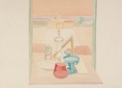 JOHN PICKING (b.1939) WATERCOLOUR Still life before open window Signed and dated (19)79 13 ¼” x