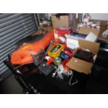 A FLYMO GARDEN VAC 2700w TURBO, A HUNTER HAND-HELD VACUUM, BATTERY CHARGERS, FAN HEATER ETC....