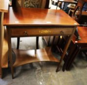 AN EDWARDIAN STYLE INLAID MAHOGANY SIDE TABLE WITH DRAWER AND UNDERSHELF