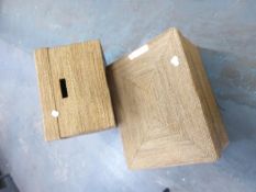 TWO RAFFIA RECTANGULAR BOXES AND COVERS (18" X 15" X 10"