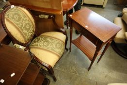 A REPRODUCTION CABRIOLE LEGGED HEPPLEWHITE REVIVAL OPEN ARMCHAIR, AND A REPRODUCTION SMALL SIDE