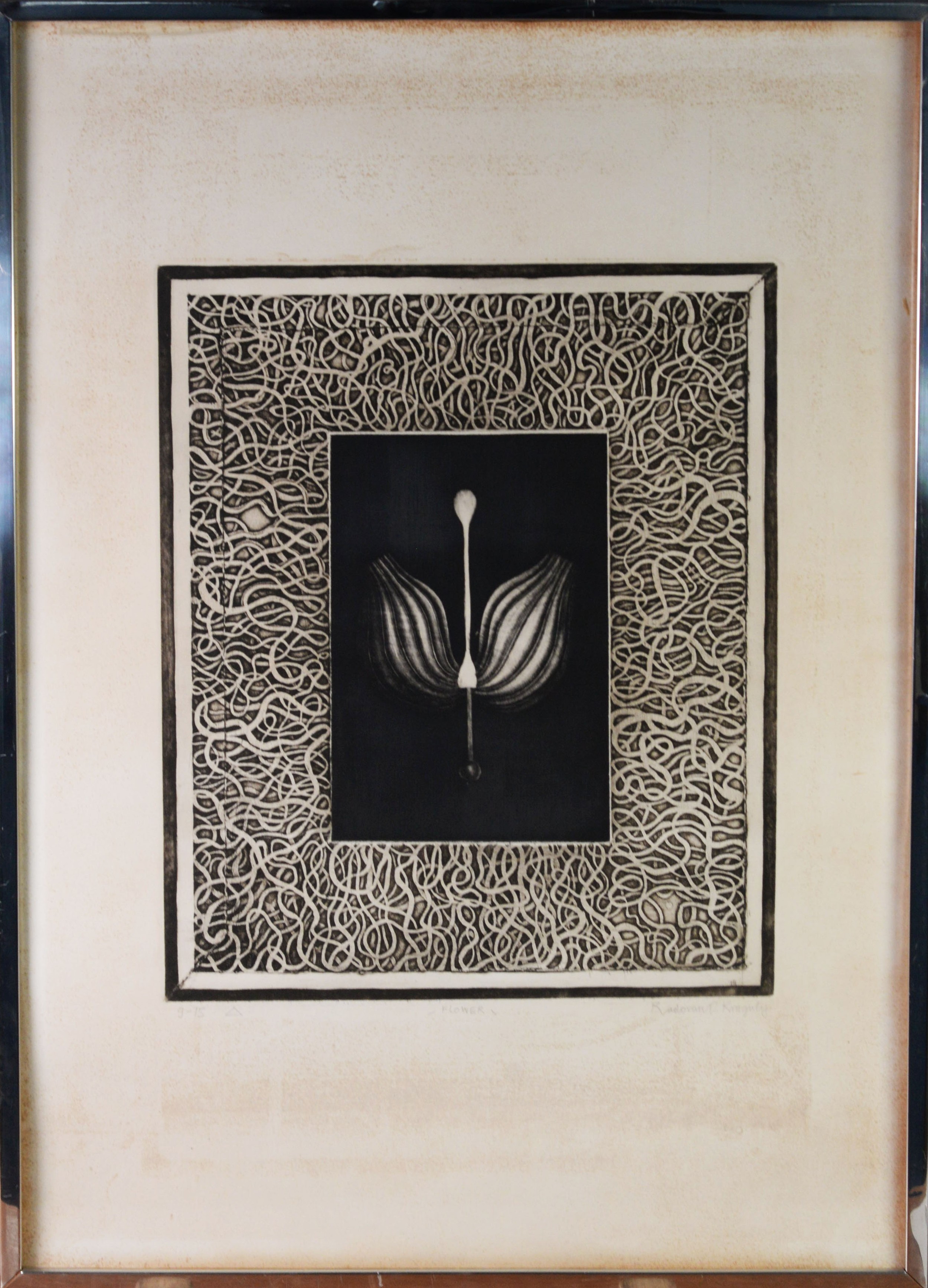 RADOVAN KRAGULY (b.1935) ARTIST SIGNED LIMITED EDITION BLACK AND WHITE PRINT ‘Flower’ (9/75) 18” x - Image 3 of 4