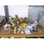 AYNSLEY PORCELAIN MODEL OF A RED FOX, CURLED UP; A CERAMIC MODEL OF A SMALL DOG AND OTHER ANIMAL
