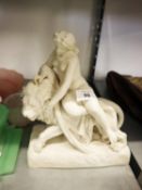 PARIAN FIGURE GROUP NUDE FEMALE FIGURE RECLINING ON THE BACK OF A LION (A.F.)