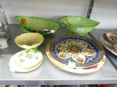 ROYAL CROWN DERBY 'OLD NEWBURY' PATTERN CHINA PLAQUE, ANOTHER CERAMIC PLAQUE AND A CARLTON WARE LEAF