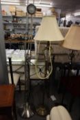A BRASS ELECTRIC LAMP STANDARD AND A MODERN BRUSHED STEEL EFFECT ELECTRIC UP-LIGHT (2)