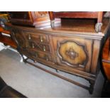 1930's OAK SIDEBOARD, 3 CENTRAL DRAWERS FLANKED BY TWO CUPBOARDS