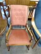 LATE VICTORIAN WOODEN FRAMED ROCKING CHAIR